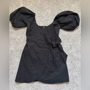 Abercrombie & Fitch Black Puff-Sleeve Wrap Mini Dress